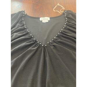 Chaus sleeveless blouse XL black beaded gathered lightweight business casual